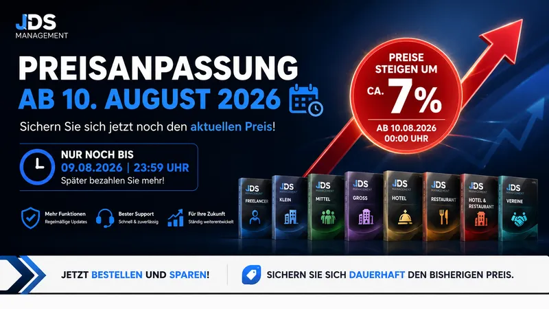 Preisanpassung bei JDS Management ab dem 10. August 2026